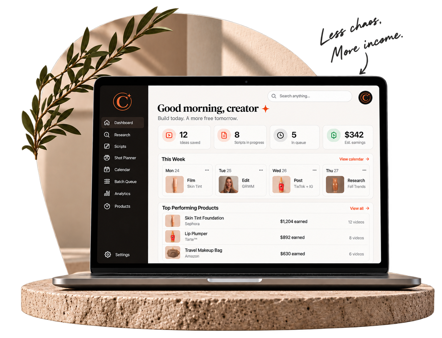 Preview of the Creadora creator workspace on a laptop